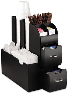 Compact, All-in-one Unit Features Two Drawers and Several Storage compartments for organizing Single-Serve Coffee pods, Coffee Condiments and Various