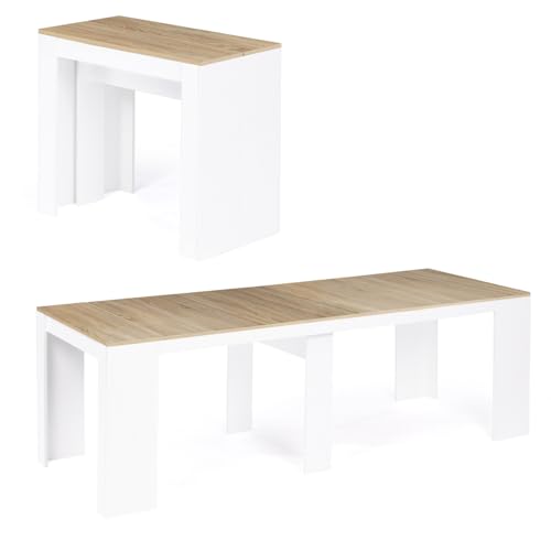 IDMarket - Table Console Extensible Orlando 10 Personnes 235 cm Bois Blanc et façon hêtre