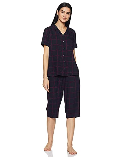 Image of Longies Women's Rayon Pyjama Night Suit Regular Capri Set ((LGRCSSY011 Purple Small) S)