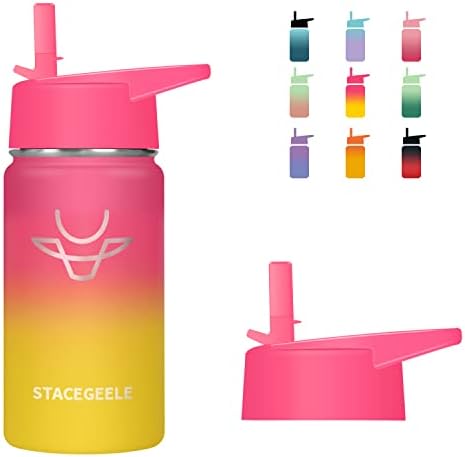 STACEGEELE Insulated Vacuum Water Bottle for Kids with Straw Lid Stainless Steel Flask Thermos for Boys and Girls Leak Proof Lightweight Eco Friendly 18oz