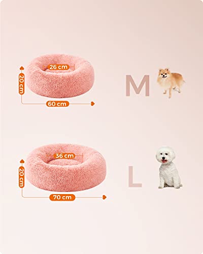Feandrea Hundebett flauschig, Katzenbett, Donut Kissen, waschbar, Polsterung in der Mitte herausnehmbar, Langer Plüsch, 70 cm Durchmesser, rosa PGW039P01