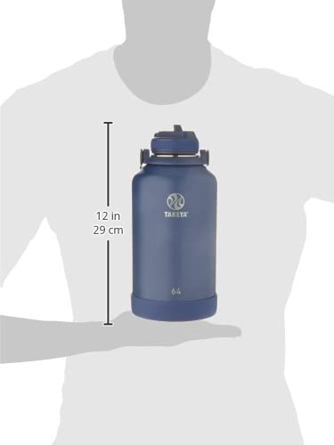 Image of Takeya 64 oz Actives Stainless Steel Water Bottle with Straw Lid - Leakproof, Double-Wall Insulated, Keeps Drinks Cold 24 hrs /Hot 12 hrs, BPA-Free, Powder-Coated, Gym & Travel, Midnight Blue