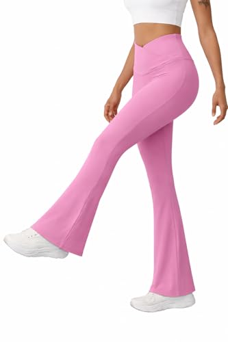 Image of Imperative Women's Crossover High Waist Flared Yoga Pants with Phone Pocket, Comfort-Fit, Track Pants, Gym Tights
