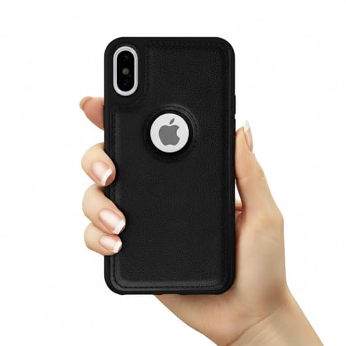 Image of Leather Case for Apple iPhone Xs Max Premium Protective Stylish Slim Cover with Shockproof Raised Edges Black