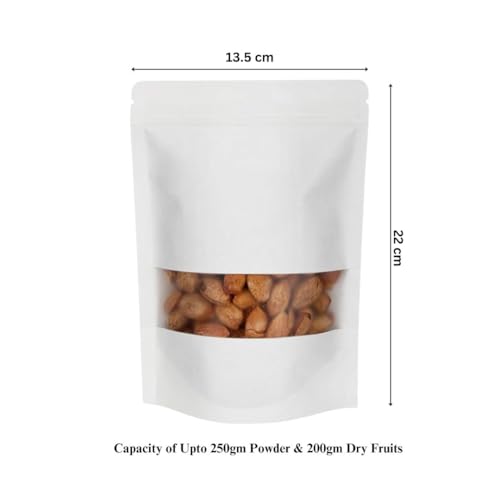 Image of DEERA White Ziplock Stand Up Pouch 135x220mm Pack of 50