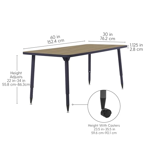Image of Adapte Commercial Classroom Activity Table - 30 inch x 60 inch Rectangle, ADA Compliant Tapered Legs with Glides & Casters, Adjustable Height 22-34 inch Wheelchair Accessible, School & Office Furniture