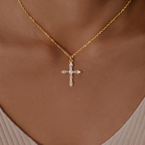 14k Gold Plated Cross Pendant Necklaces for Women Dainty Simple Love Heart Necklaces Trendy Gold Faith Cross Silver Adjustable Religious Necklace Jewelry Gifts for Her3