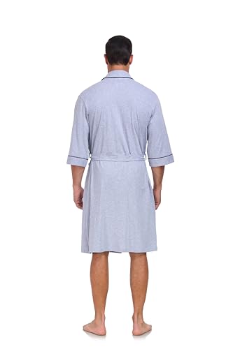 EA'S SECRET 100% Cotton Mens Lightweight Robe Summer Short Sleeve Bathrobe Soft Knee Length Robe with Pockets (Grey, L)4