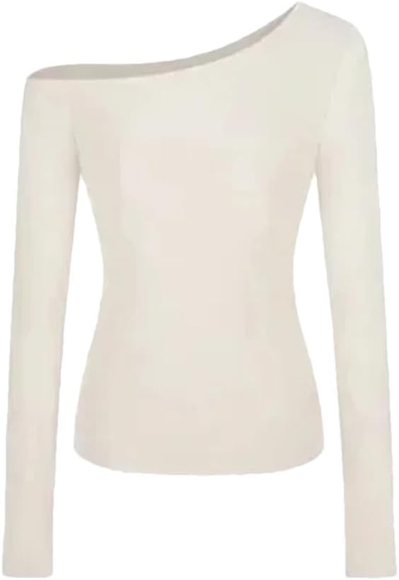 Women Slimming T-Shirt Women's Off-The-Shoulder Long Sleeve Top Solid Color Blouses