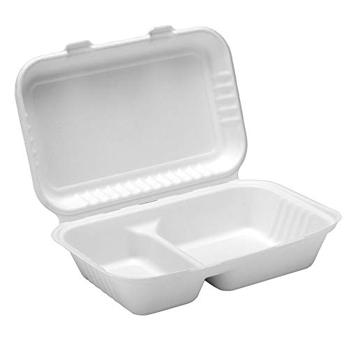 Dispo Bagasse - Contenitore portapranzo a 2 scomparti, 23 cm, confezione da 250 scatole da asporto