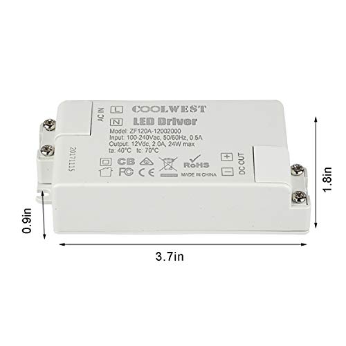 Coolwest Transformer Driver Power Supply 24W 12V For Led Strip Lights And G4, Mr11, Mr16 Light Bulbs #TOP3