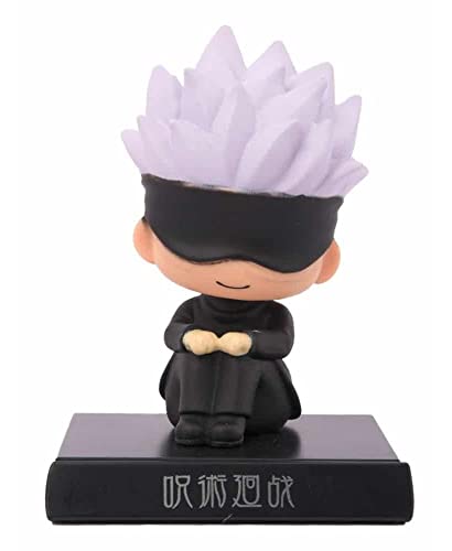 Image of Awestuffs Phone Holder Bobblehead Action Figure for Car Dashboard, Office Desk & Study Table (Pack of 1) (Satoru Gojo Sitting)