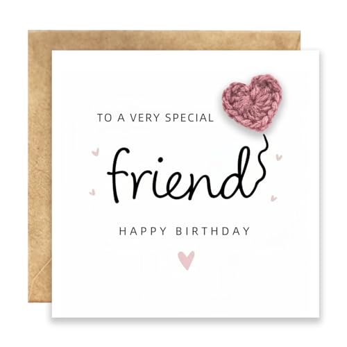 Birthday Card for Best Friend with Knitted Heart - Special Greeting Card for Women Unique Handmade-Look Design with Envelope (Friends)