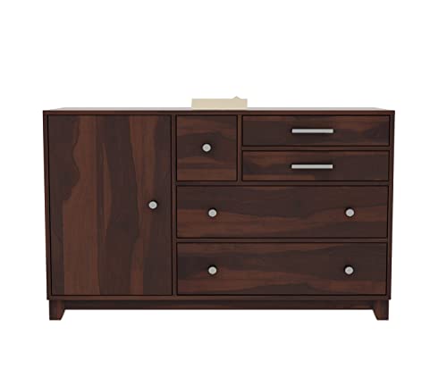 Image of Solid Sheesham Wood Wooden Sideboard Cabinet & Chest of Drawers with 4 Drawer and 3 Shelve Storage | Multipurpose Storage Cabinet Rack for Bedroom Home Living Room (Design 2)