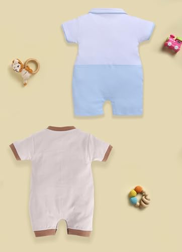 Image of BabyGo Baby Half Sleeve Rompers 100% Cotton Rompers for New Born Baby Boys|Daily Suits for Baby Boys & Girls| 6X9M|GREY1-SKY|Onesies| Infant Clothes | Pack of 2