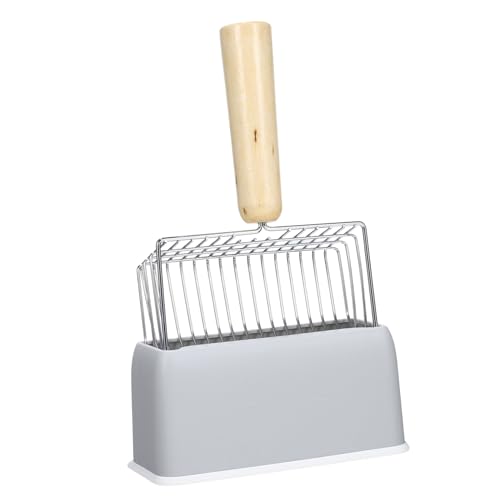 VANZACK 大号木柄猫砂スコップ メタルシャベル付きホルダー ペット用トイレ用品 大容量 ふるい機能 猫用猫砂アルク 洗いやすいデザイン 便