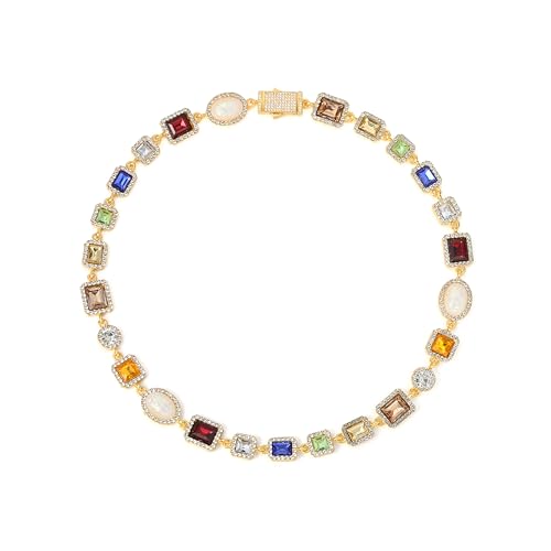 Tennis Necklace for Men and Women,Diamond Choker with Cubic Zirconia Gemstone,Vintage Chain Necklace with Opal Stone,Crystal Statement Chokers,Jewelry for Chrismas,Birthday,Anniversary,Gold and Silver