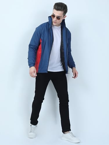 Image of VROJASS Men VROJASS Jackets for Men Stylish Puffer Winter Jacket For Men Standard Length Jacket Man Full Sleeves Bomber Jackets for Man T-Blue With Red Jacket