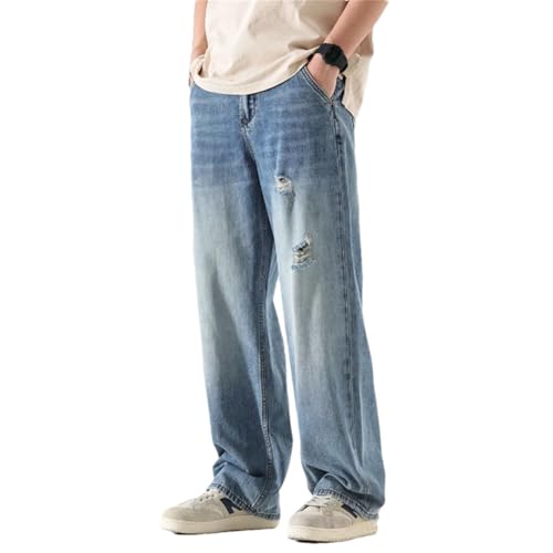 Men's Retro Ripped Casual Jeans American Washed Loose Straight Pants