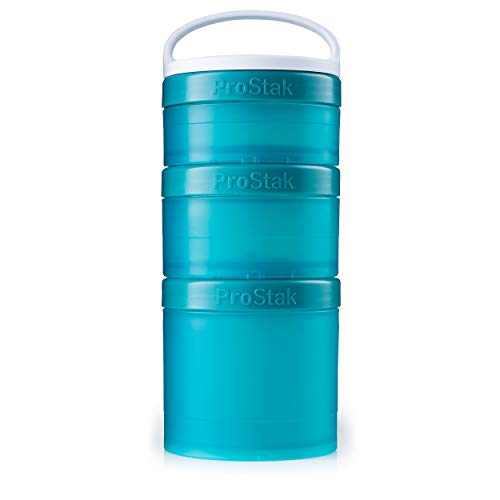 BlenderBottle ProStak Twist n’ Lock Storage Jars Expansion 3-Pak with Removable Handle, Teal