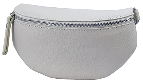 SH Leder ® echt Leder Hüfttasche Damen Herren Unisex Gürteltasche für Festival Reise Bauchtasche kleine Crossbody Bag Frauen Ledertasche 23x12cm AVA G292 (Hellgrau)