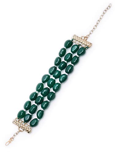 Image of Karatcart Glossy Finish Tumble Stone Studded Beaded Bracelet for Women