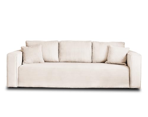 BestMobilier - Canapé Convertible avec Coffre Topaze en Velours Côtelé - Canapé Lit - Sofa Beige...