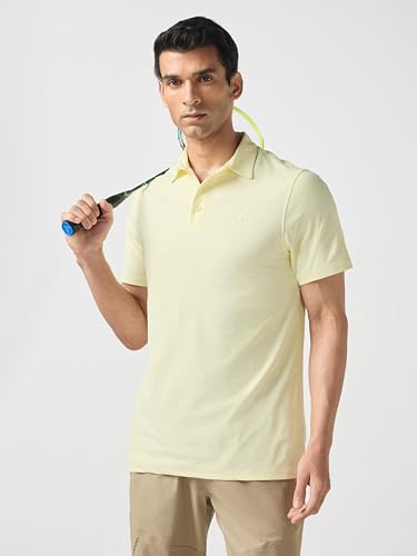 Image of TECHNOSPORT Men's Solid Slim Fit Polo Collar T-Shirt COTFLEX Half Sleeve Button Polyester for Gym Running Workout UPF50+ Anti Odour
