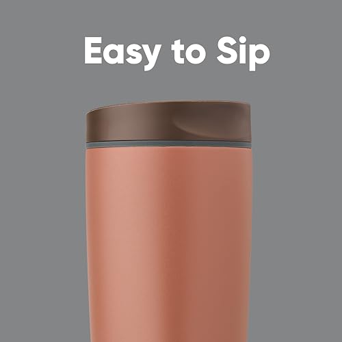 Image of Owala SmoothSip Slider Insulated Stainless Steel Coffee Tumbler, Reusable Iced Coffee Cup, Hot Coffee Travel Mug, BPA Free 20 oz, Cozy Cocoa