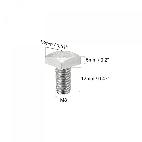 Image of uxcell Square Head Bolt, 5pcs M8x12mm Fully Thread 304 Stainless Steel Grade C Square Machine Screws