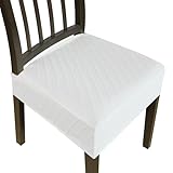 Picture of DREAHOTEXTIL Dining Chair Covers,Seat Covers for Dining Room Chairs Set of 4,Stretch Jacquard Removable Washble Kitchen Chair Slipcovers Protector (White,with Zipper)