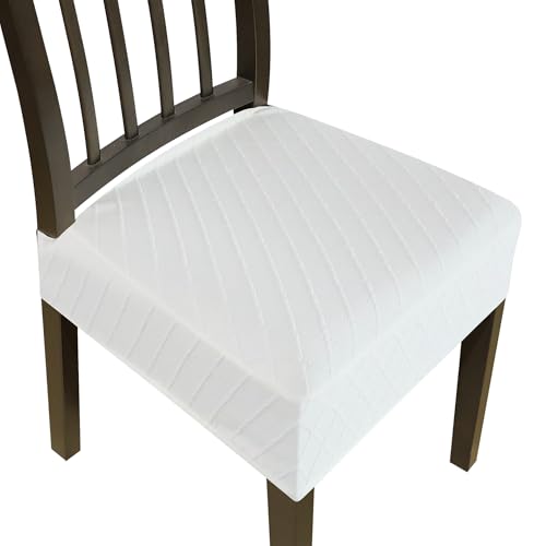 Stretch Seat Covers for Dining Room Chairs Set of 6,Dining Chair Covers, Jacquard Removable Washble Kitchen Chair Slipcovers Protector (White)