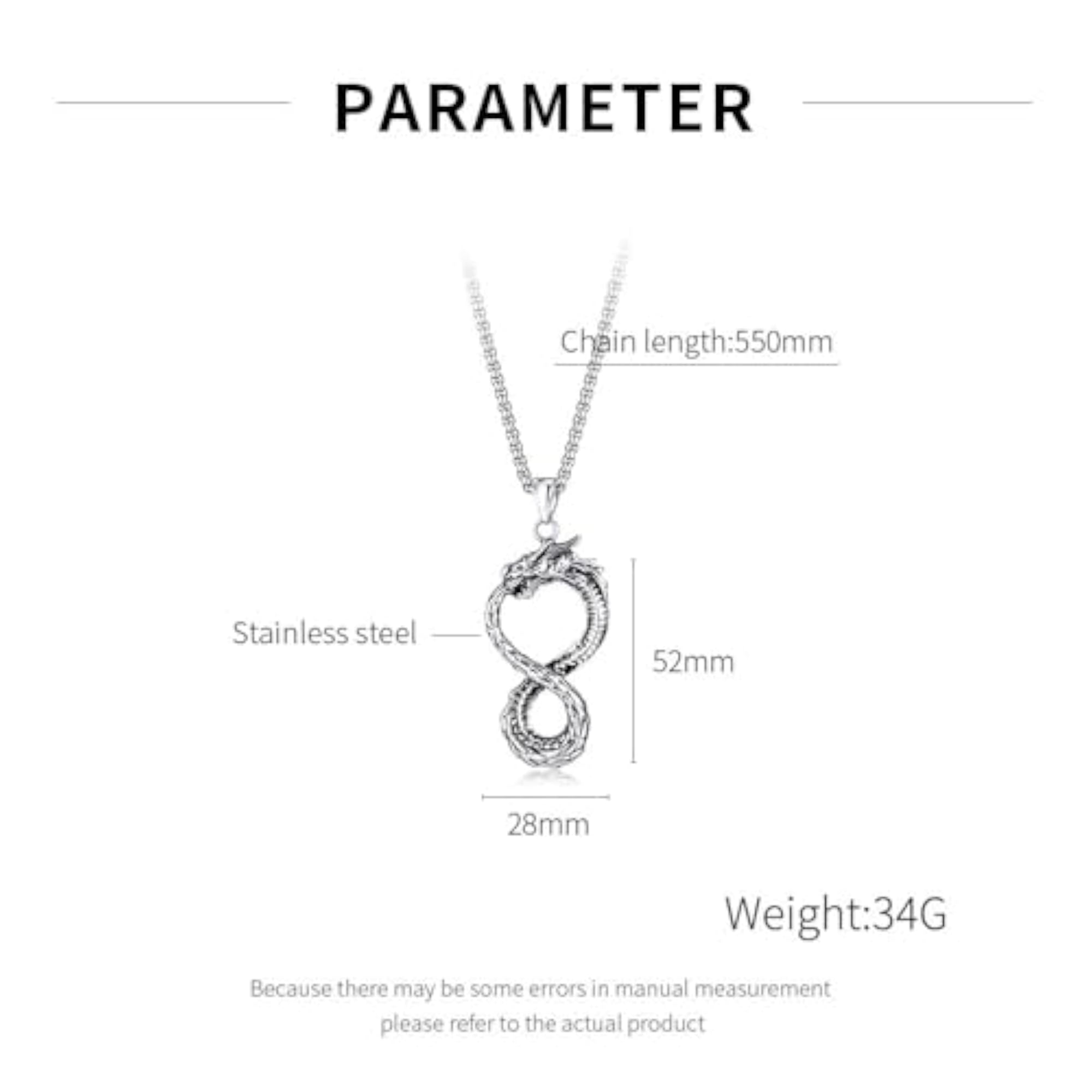Men's Stainless Steel Silver Open Mouth Dragon Pendant Necklace