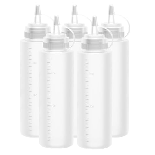 Alfven 5 botellas exprimibles de plástico, botellas exprimibles para condimentos de 240 ml, juego de dispensadores de salsas y especias para pintar, hornear, ketchup, salsa picante, aceite de oliva