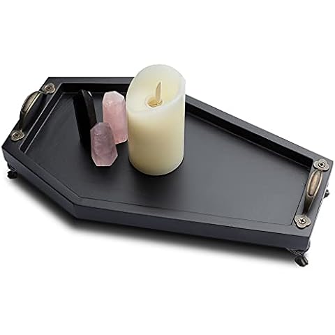 IRISVITA Coffin Tray (Redesigned) - Gothic Decor for Home, Spooky Decorative Tray, Goth Room Decor, Black Wooden Tray for Holding Crystal, Jewelry, Skull Mugs, Candles, Essential Oil Cover