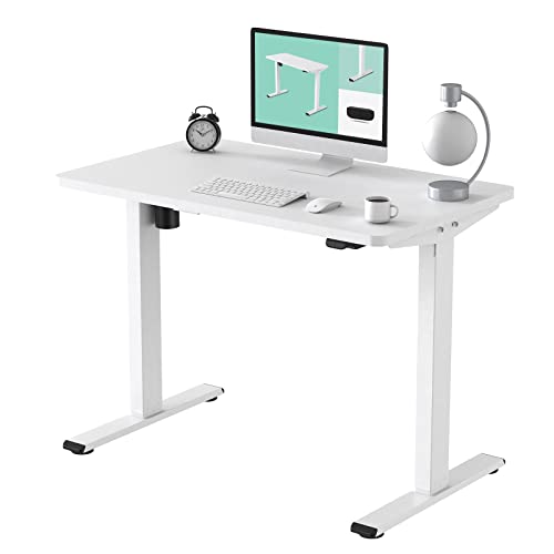 FLEXISPOT EC1 Adjustable Height Desk 40 x 24 Inches Small Standing Desk for Small Space Electric Sit Stand Home Office Table Computer Workstation (White Frame + 40 inch White Desktop)