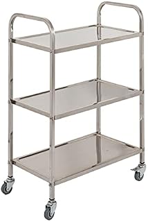 Holdfiturn 3 Tiers Kitchen Trolley 62.5x31.5x80cm Stainless Steel Trolley Rolling Cart Serving Trolley with Universal Castors Levelling Feet for Kitchen Living Room Hotels Restaurants