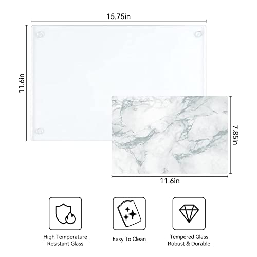 Gurun 2 Piece Tempered Glass Cutting Board For Kitchen,Small Cutting Board With Rubber Feet,Lightweight Countertop Tray,Scratch Resistant,Heat Resistant,Non-Slip,Clear&White(16"X12"&12"X8") #TOP1