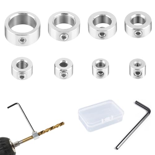 8 Stück Tiefenanschlag für Bohrer, Bohrtiefenbegrenzer Stellring 3/4/5/6/8/10/12/16mm Tiefenanschlagringe Set mit Sechskantschlüssel Tiefenstopp für Bohrer Präzise Bohrtiefe Kontrolle