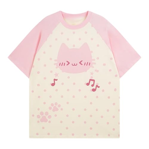 Y2K Cutecore Kawaii Teen Shirt Coquette Harajuku Oversize Japan Cat Print Cute Tshirt Top Clothes