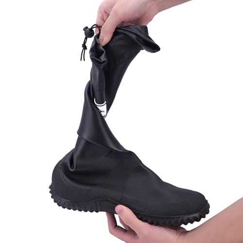 JOMIX Unisex Gummistiefel Damen Herren Faltbar Hoch Regenstiefel Wasserdichte Rutschfest Leicht PVC Stiefel Garten Regenschuhe (YXW2507, Schwarz, 38-39 EU)