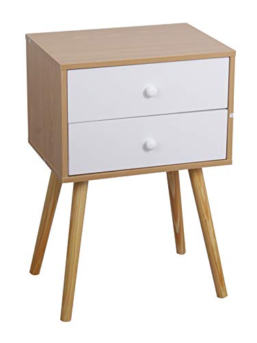 Nachttisch Beistelltisch Nachtkommode Nachtschrank 2er Set mit Schuhbladen mit Vier Beinen für Schlafzimmer Wohnzimmer skandinavisches Stil weiß, 2 Tische, HSB04-WEI Cover