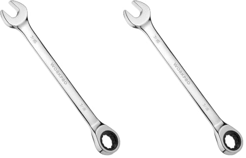 Image of WORKPRO 7 /16 inch Ratcheting Combination Wrench, Mirror Polish Chrome Plating (Pack of 2)