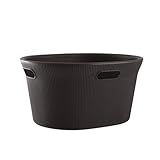 Superio Ribbed Collection - Decorative Plastic Laundry Basket with Cut-Out Handles, Brown (1 Pack) Hamper Organzier for Bedroom Bathroom College Dorm Room 35 Liter
