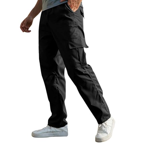 Pantalones cargo para hombre, tiempo libre, chinos, largos, holgados, tácticos, holgados, informales, de montañismo, resistentes, elegantes, para el día a día, con múltiples bolsillos, Negro , L
