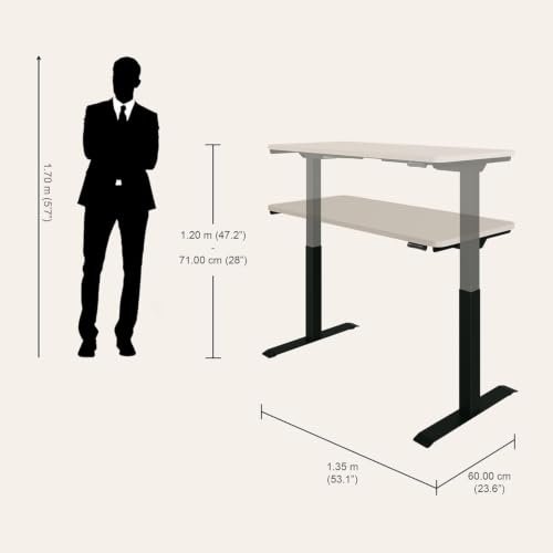 Image of Interio by Godrej Stance Dual Motor Height Adjustable Work Desk | 135 X 60 cms Sit-Stand with Digital Display & Memory Preset, 2 Stage, Warm Grey top, Black Leg