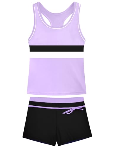 Image of Girls Tankini 2 Piece Swimsuit Racerback with Shorts Quick Dry Bathing Suit for Girls 3-14Y