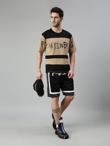Image of XTEP Playing Big Basketball Series, Sorona Material, Moisture Absorbing & Sweat Dissipating Technology, Superior Elasticity, Colorblocked Design, Basketball T-Shirt for Men - Caramel Brown
