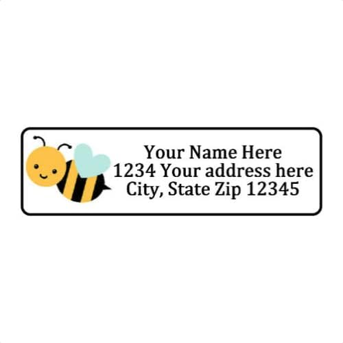 Personalized Bee with Heart 1/2" x 1.75" Return Address Labels Stickers (800)