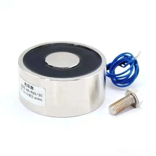 Électroaimant solénoïde de levage 24V 80kg cylindrique 65x30 mm